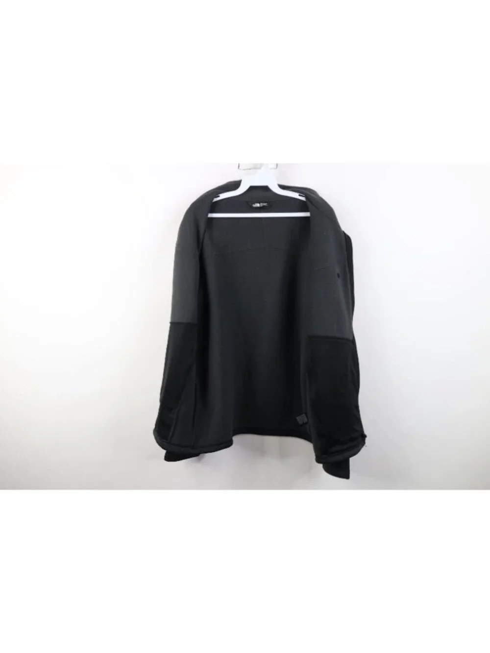 The North Face Mens Medium Spell Out Norris Full Zip Fleece Jacket Heather Black